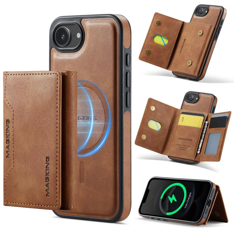 For iPhone 16e MAGKING K2 Series MagSafe RFID Card Bag Detachable Phone Case(Brown) - iPhone 16e Cases by MAGKING | Online Shopping UK | buy2fix