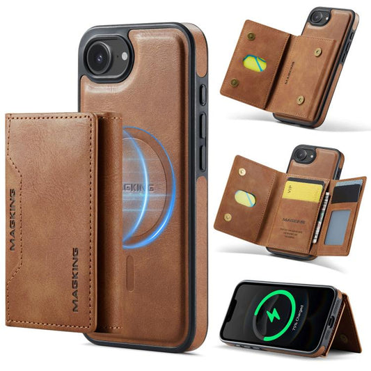 For iPhone 16e MAGKING K2 Series MagSafe RFID Card Bag Detachable Phone Case(Brown) - iPhone 16e Cases by MAGKING | Online Shopping UK | buy2fix