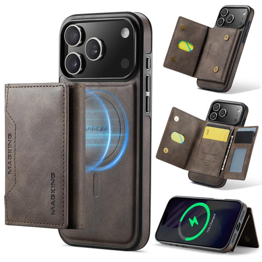 For iPhone 18 Pro Max / 17 Pro Max MAGKING K2 Series MagSafe RFID Card Bag Detachable Phone Case(Coffee)