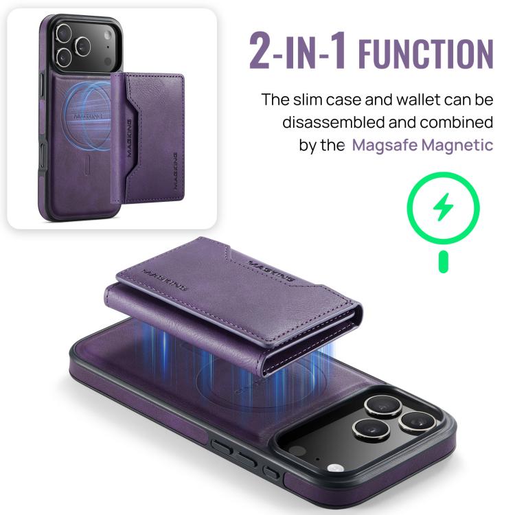 For iPhone 17 Pro Max MAGKING K2 Series MagSafe RFID Card Bag Detachable Phone Case(Purple) - iPhone 17 Pro Max Cases by MAGKING | Online Shopping UK | buy2fix