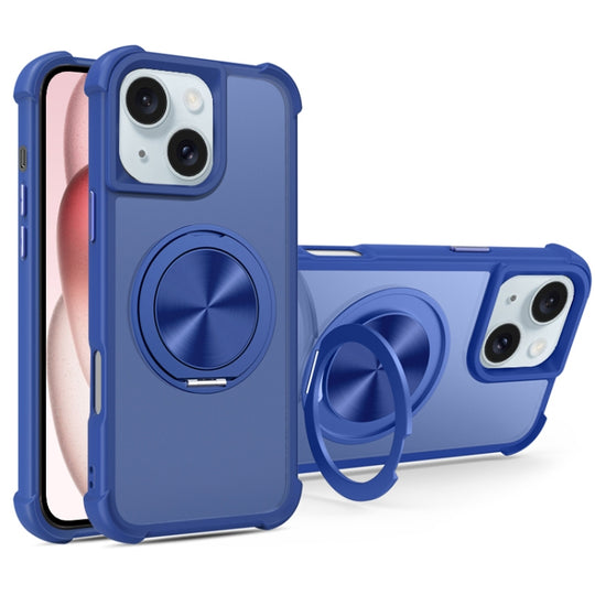 For iPhone 15 CD Texture 360 Degree Rotating Holder MagSafe Phone Case(Blue)