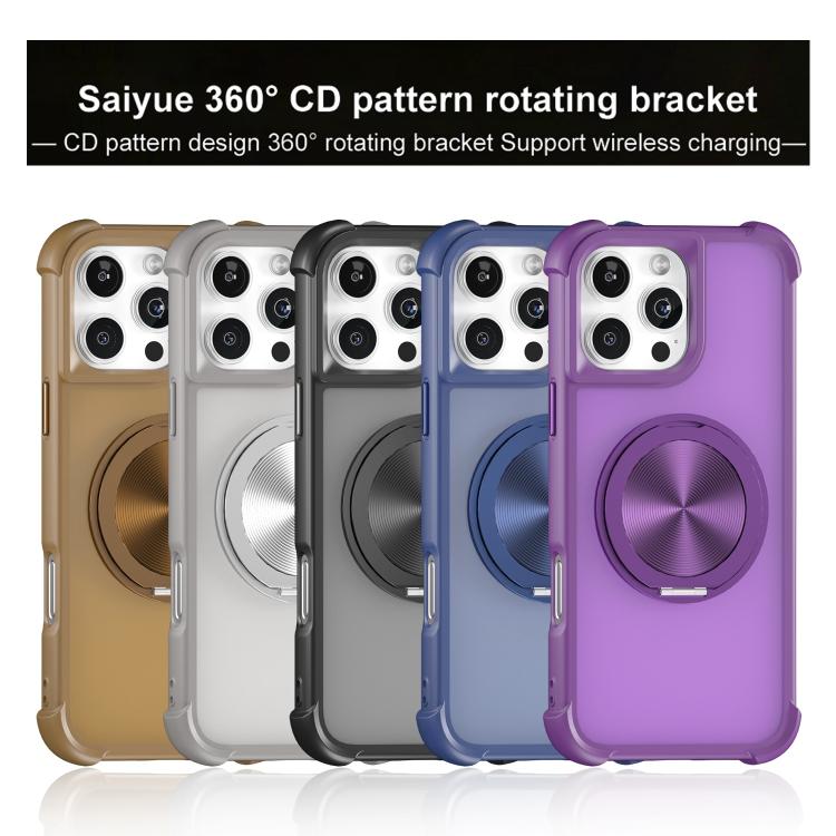 For iPhone 16 Pro Max CD Texture 360 Degree Rotating Holder MagSafe Phone Case(Purple) - iPhone 16 Pro Max Cases by buy2fix | Online Shopping UK | buy2fix