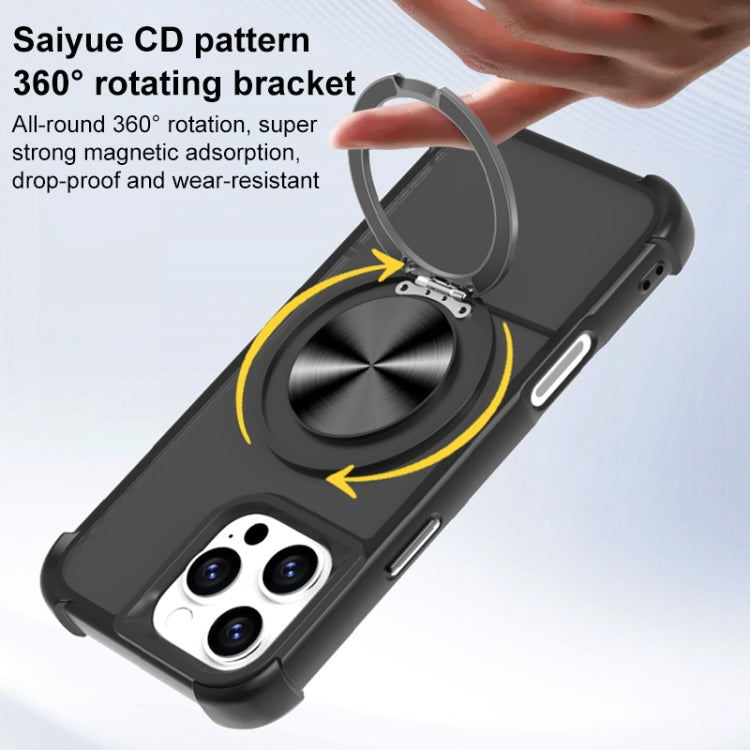 For iPhone 16 Plus CD Texture 360 Degree Rotating Holder MagSafe Phone Case(Grey) - iPhone 16 Plus Cases by buy2fix | Online Shopping UK | buy2fix