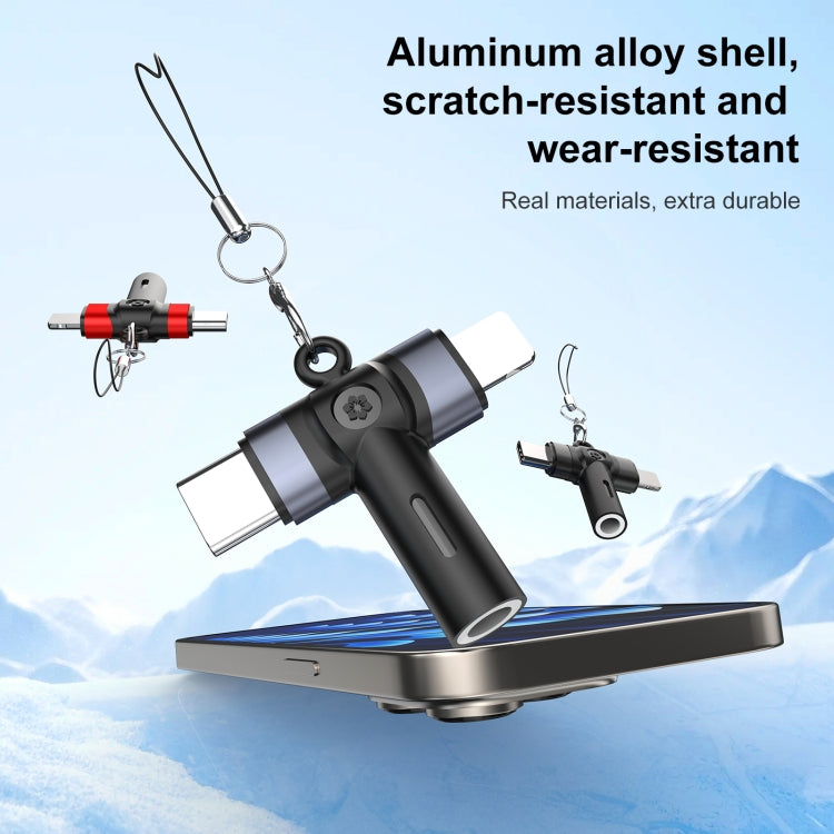 2 in 1 Flower Pattern Type-C and 8 Pin to 3.5mm Audio Adapter with Lanyard(Grey Black) - Earphone Adapter by buy2fix | Online Shopping UK | buy2fix