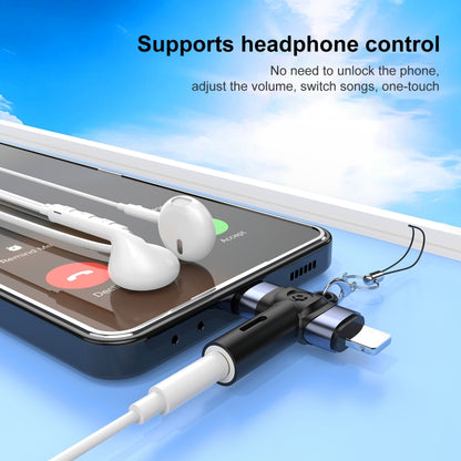 2 in 1 Flower Pattern Type-C and 8 Pin to 3.5mm Audio Adapter with Lanyard(Red Black) - Earphone Adapter by buy2fix | Online Shopping UK | buy2fix