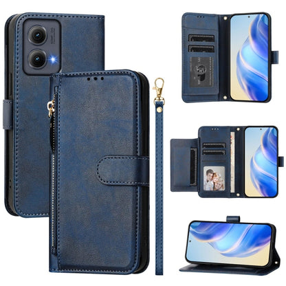 For Motorola Edge 5G 2024 Multi-Card Slots Zipper Wallet Leather Phone Case(Blue) by buy2fix
