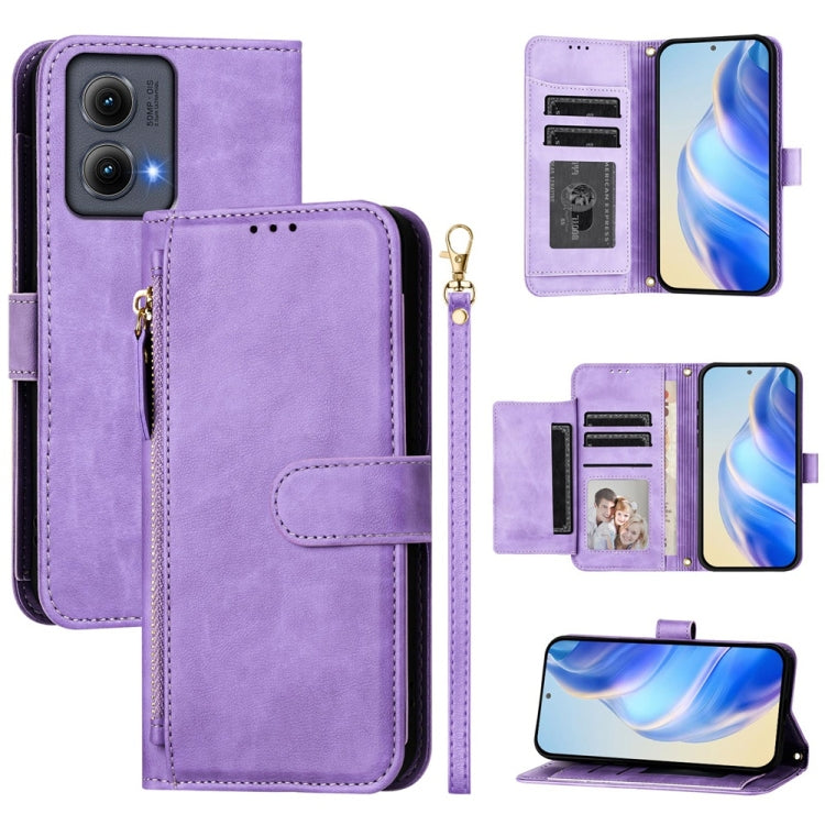For Motorola Edge 5G 2024 Multi-Card Slots Zipper Wallet Leather Phone Case(Purple) by buy2fix