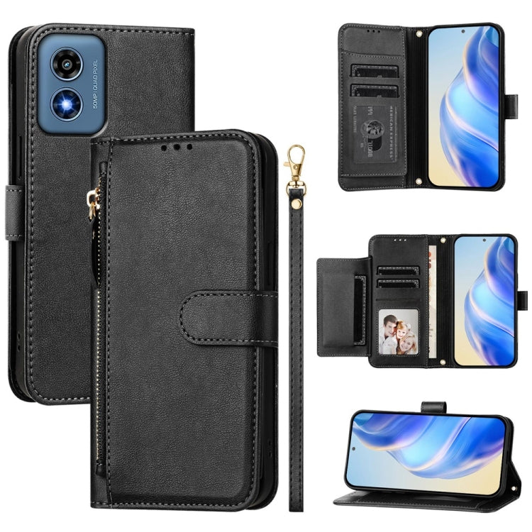 For Motorola Moto G Play 4G 2024 Global Multi-Card Slots Zipper Wallet Leather Phone Case(Black) by buy2fix