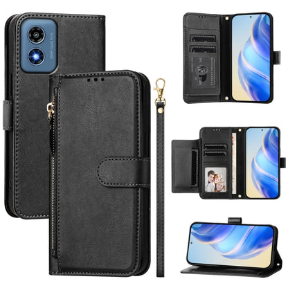 For Motorola Moto G Play 4G 2024 Global Multi-Card Slots Zipper Wallet Leather Phone Case(Black) by buy2fix