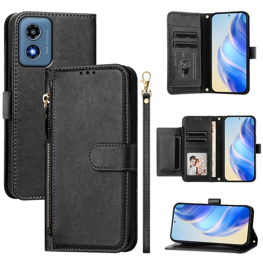 For Motorola Moto G Play 4G 2024 Global Multi-Card Slots Zipper Wallet Leather Phone Case(Black) by buy2fix
