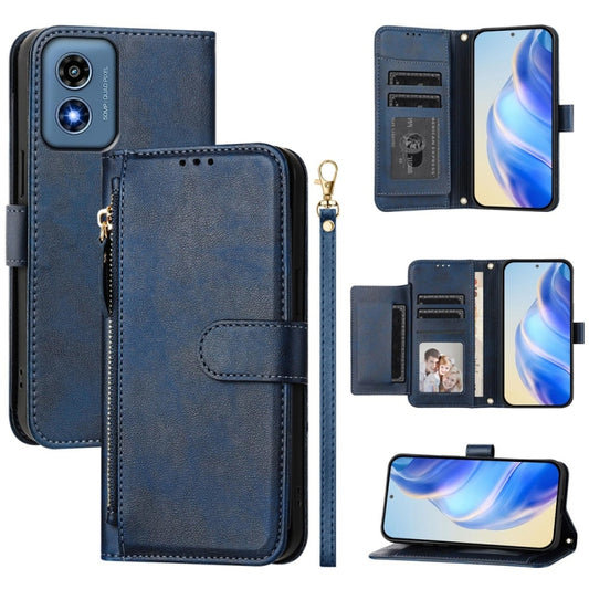 For Motorola Moto G Play 4G 2024 Global Multi-Card Slots Zipper Wallet Leather Phone Case(Blue) by buy2fix