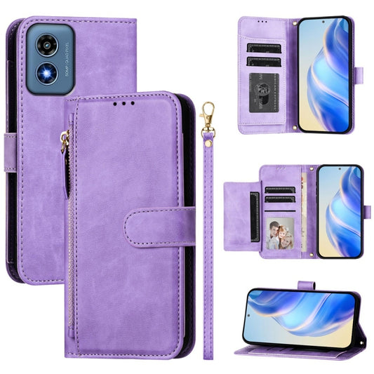 For Motorola Moto G Play 4G 2024 Global Multi-Card Slots Zipper Wallet Leather Phone Case(Purple) by buy2fix