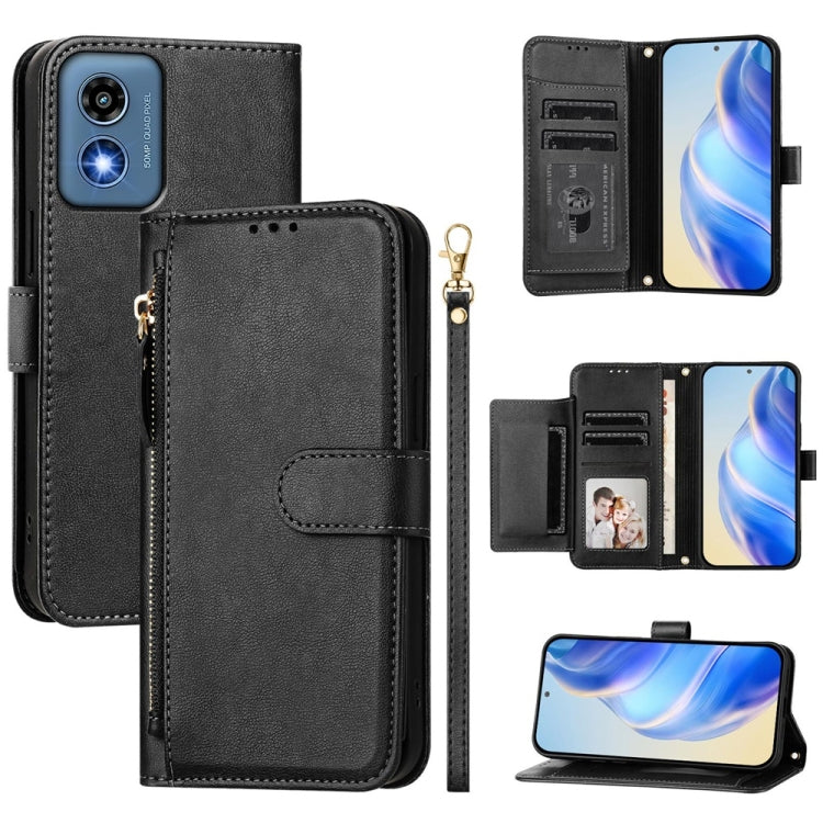For Motorola Moto G Play 5G 2024 Multi-Card Slots Zipper Wallet Leather Phone Case(Black) by buy2fix