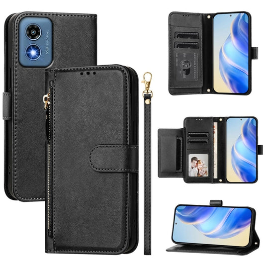 For Motorola Moto G Play 5G 2024 Multi-Card Slots Zipper Wallet Leather Phone Case(Black) by buy2fix