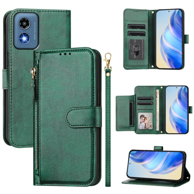 For Motorola Moto G Play 5G 2024 Multi-Card Slots Zipper Wallet Leather Phone Case(Green) by buy2fix