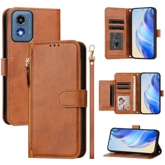 For Motorola Moto G Play 5G 2024 Multi-Card Slots Zipper Wallet Leather Phone Case(Brown) by buy2fix