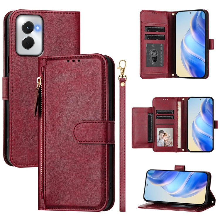 For Motorola Moto G Power 5G 2024 Multi-Card Slots Zipper Wallet Leather Phone Case(Dark Red) by buy2fix