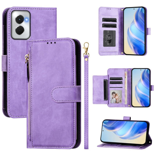 For Motorola Moto G Power 5G 2024 Multi-Card Slots Zipper Wallet Leather Phone Case(Purple) by buy2fix