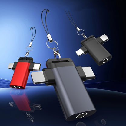 Classic Style Type-C and 8 Pin to 3.5mm Audio Adapter with Lanyard(Black) - Earphone Adapter by buy2fix | Online Shopping UK | buy2fix