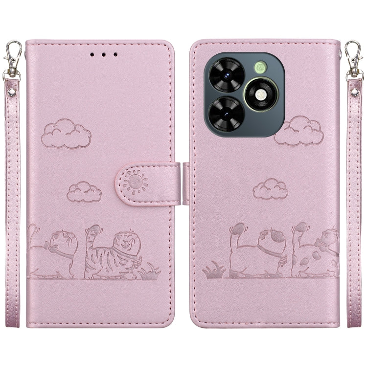 For Tecno Spark Go 2024 / 20 / 20C Cute Cats RFID Leather Phone Case(Rose Gold) by buy2fix