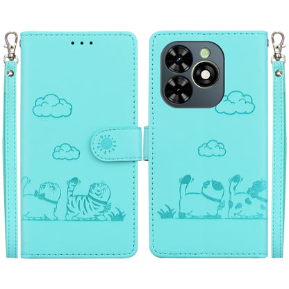 For Tecno Spark Go 2024 / 20 / 20C Cute Cats RFID Leather Phone Case(Green) by buy2fix
