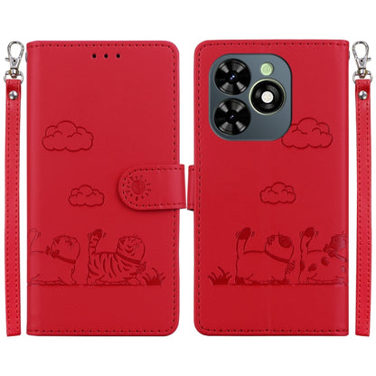 For Tecno Spark Go 2024 / 20 / 20C Cute Cats RFID Leather Phone Case(Red) by buy2fix