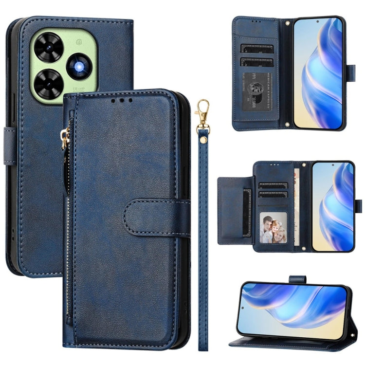 For Tecno Spark Go 2024 Multi-Card Slots Zipper Wallet Leather Phone Case(Blue) by buy2fix