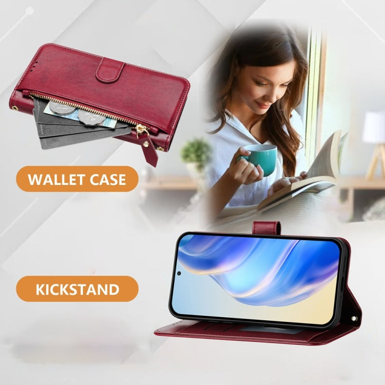 For Tecno Spark Go 2024 Multi-Card Slots Zipper Wallet Leather Phone Case(Dark Red) by buy2fix