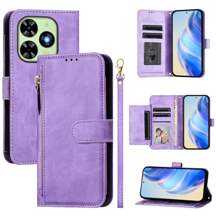 For Tecno Spark Go 2024 Multi-Card Slots Zipper Wallet Leather Phone Case(Purple) by buy2fix