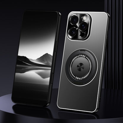 For iPhone 16 Pro Rotating Holder Frosted Metal Phone Case(Black) by buy2fix