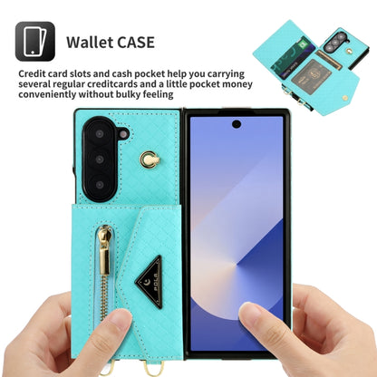 For Samsung Galaxy Z Fold6 POLA Grid Texture Multi-Card Slots Zipper Wallet Phone Case(Blue) - Galaxy Z Fold6 5G Cases by POLA | Online Shopping UK | buy2fix