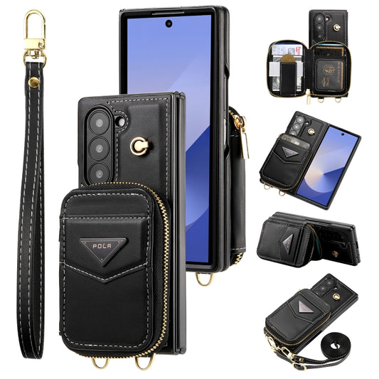 For Samsung Galaxy Z Fold6 POLA Multi-Card Slots Zipper Wallet Phone Case(Black) - Galaxy Z Fold6 5G Cases by POLA | Online Shopping UK | buy2fix