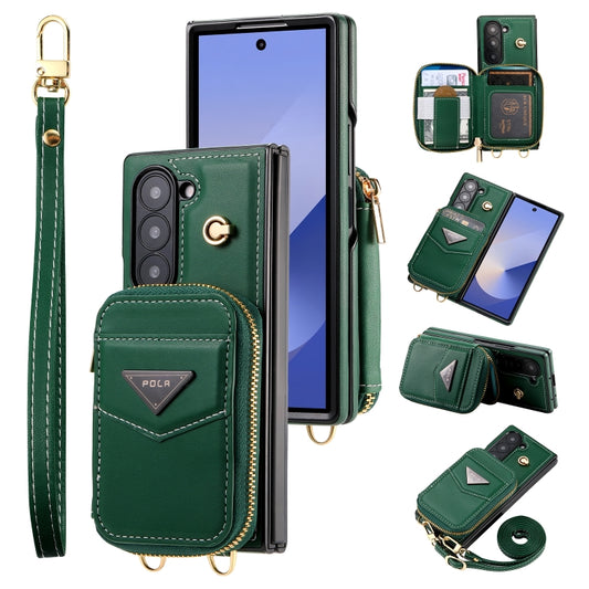 For Samsung Galaxy Z Fold6 POLA Multi-Card Slots Zipper Wallet Phone Case(Green) - Galaxy Z Fold6 5G Cases by POLA | Online Shopping UK | buy2fix