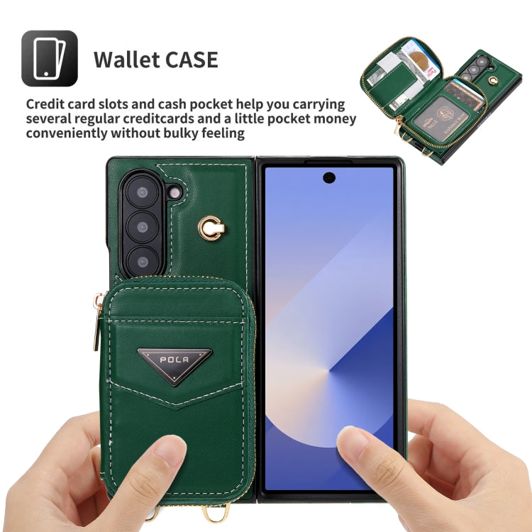For Samsung Galaxy Z Fold6 POLA Multi-Card Slots Zipper Wallet Phone Case(Green) - Galaxy Z Fold6 5G Cases by POLA | Online Shopping UK | buy2fix