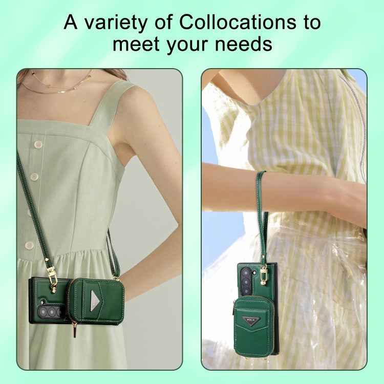 For Samsung Galaxy Z Fold6 POLA Multi-Card Slots Zipper Wallet Phone Case(Green) - Galaxy Z Fold6 5G Cases by POLA | Online Shopping UK | buy2fix