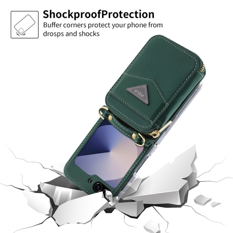For Samsung Galaxy Z Flip6 / Flip7 FE POLA Multi-Card Slots Zipper Wallet Phone Case(Green) - Galaxy Z Flip6 5G Cases by POLA | Online Shopping UK | buy2fix