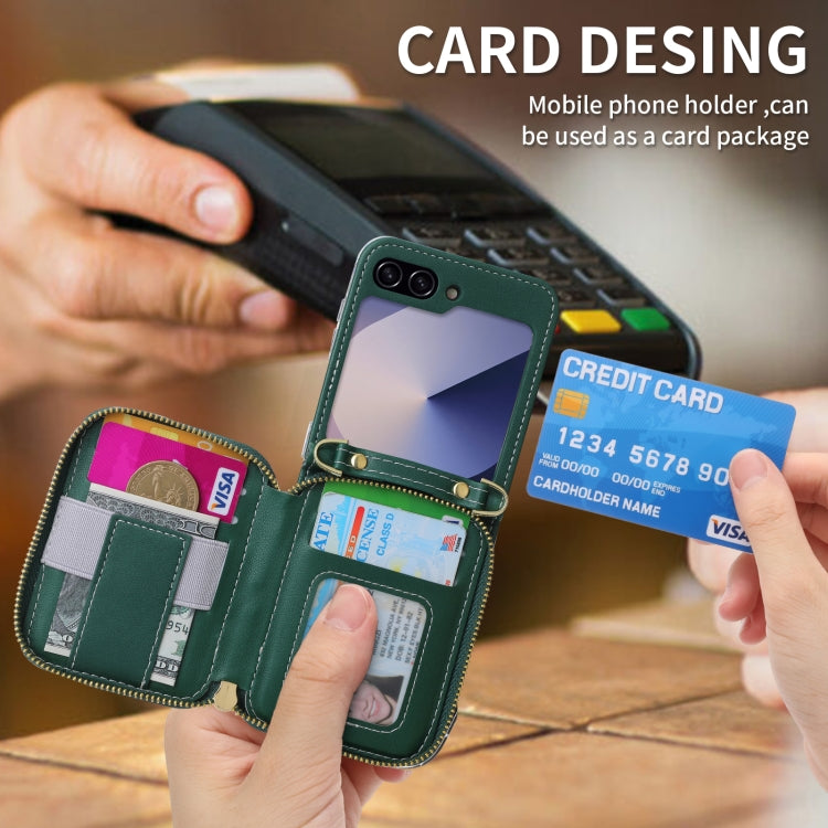 For Samsung Galaxy Z Flip6 / Flip7 FE POLA Multi-Card Slots Zipper Wallet Phone Case(Green) - Galaxy Z Flip6 5G Cases by POLA | Online Shopping UK | buy2fix