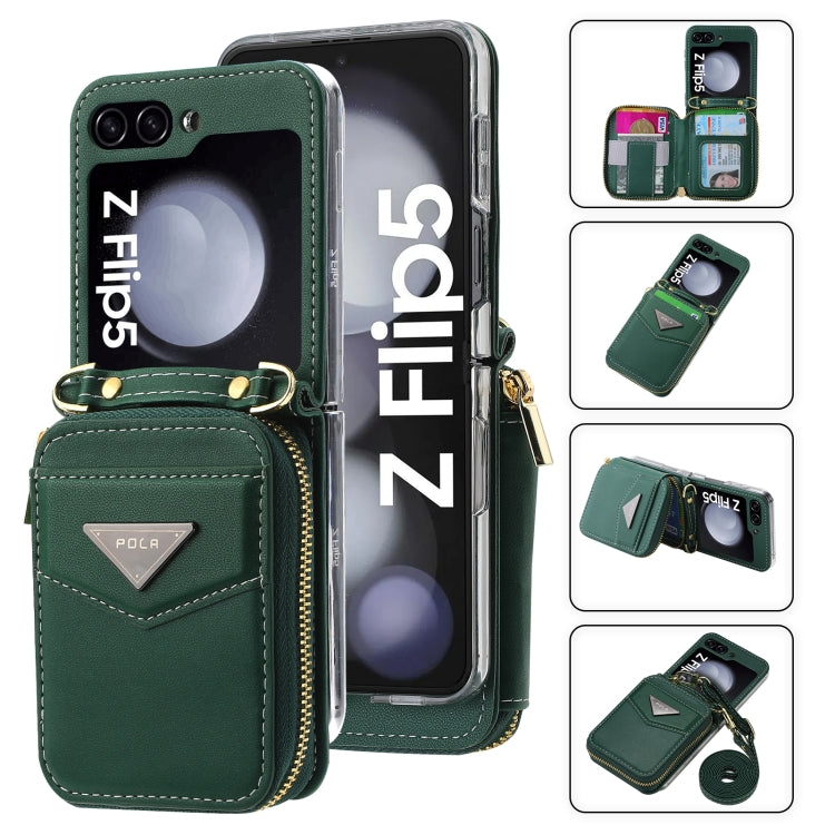 For Samsung Galaxy Z Flip5 POLA Multi-Card Slots Zipper Wallet Phone Case(Green) - Galaxy Z Flip5 Cases by POLA | Online Shopping UK | buy2fix