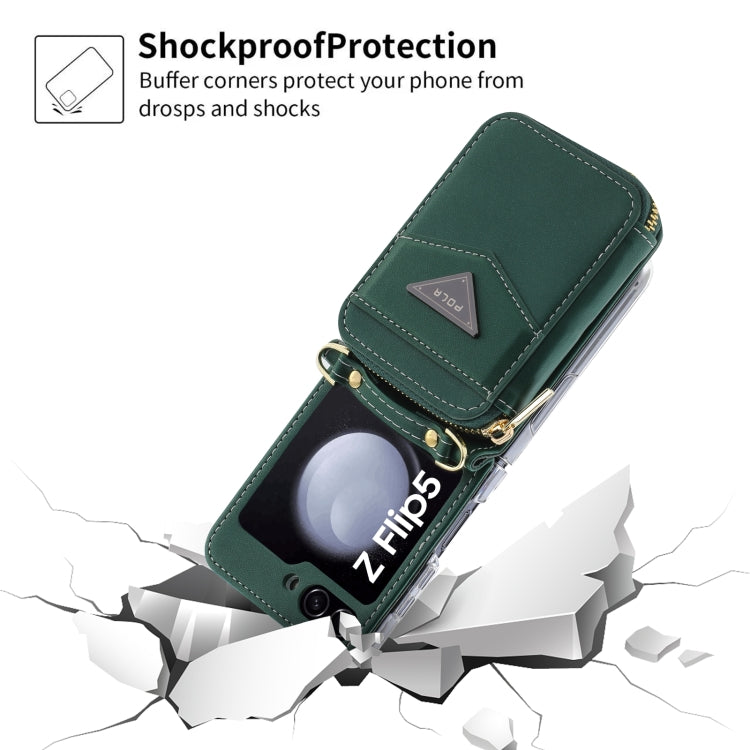 For Samsung Galaxy Z Flip5 POLA Multi-Card Slots Zipper Wallet Phone Case(Green) - Galaxy Z Flip5 Cases by POLA | Online Shopping UK | buy2fix