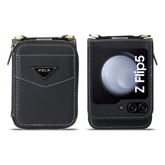 For Samsung Galaxy Z Flip5 POLA Multi-Card Slots Zipper Wallet Phone Case(Black) - Galaxy Z Flip5 Cases by POLA | Online Shopping UK | buy2fix