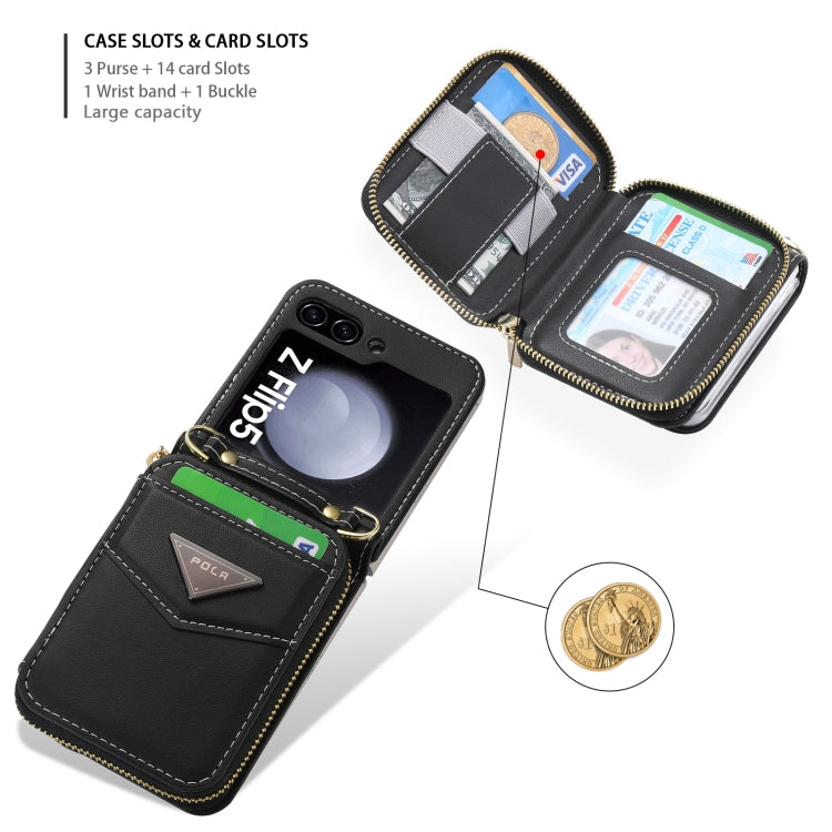 For Samsung Galaxy Z Flip5 POLA Multi-Card Slots Zipper Wallet Phone Case(Black) - Galaxy Z Flip5 Cases by POLA | Online Shopping UK | buy2fix