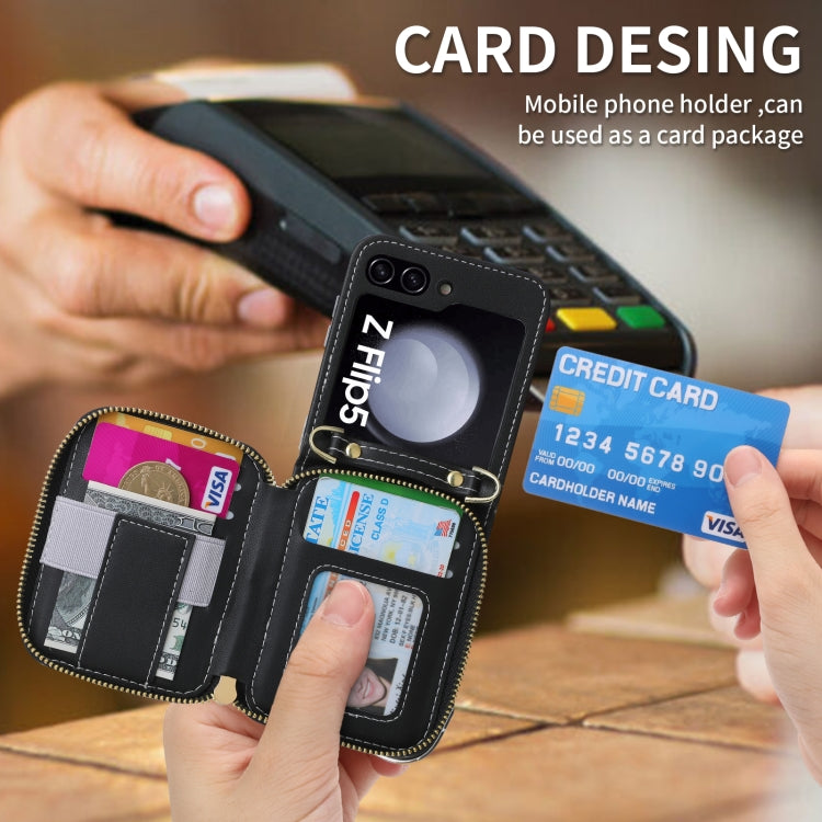 For Samsung Galaxy Z Flip5 POLA Multi-Card Slots Zipper Wallet Phone Case(Black) - Galaxy Z Flip5 Cases by POLA | Online Shopping UK | buy2fix