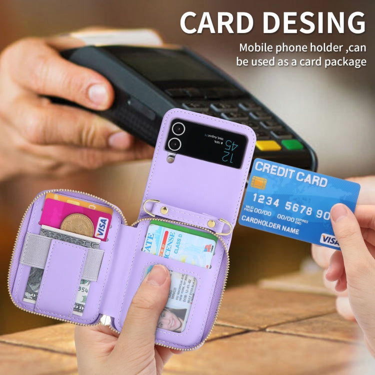 For Samsung Galaxy Z Flip3 5G POLA Multi-Card Slots Zipper Wallet Phone Case(Purple) - Galaxy Phone Cases by POLA | Online Shopping UK | buy2fix