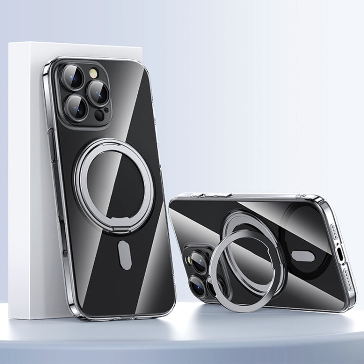 For iPhone 16 Pro Plating PC 360 Ring Holder Magsafe Phone Case(Clear Sliver) by buy2fix