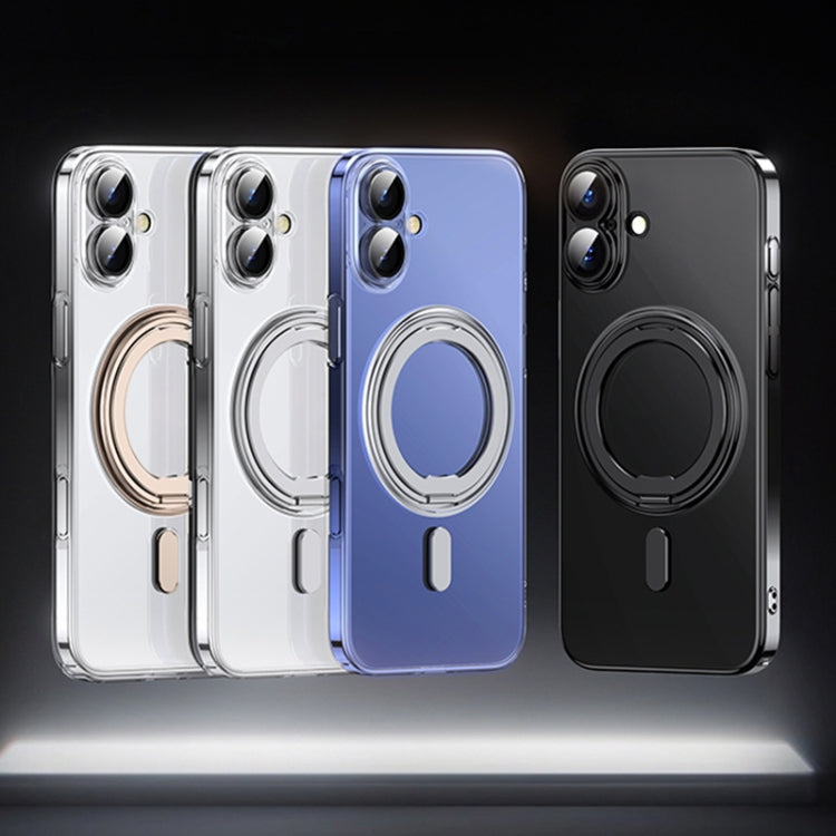 For iPhone 16 Pro Plating PC 360 Ring Holder Magsafe Phone Case(Clear Black) by buy2fix