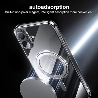 For iPhone 16 Pro Max Plating PC 360 Ring Holder Magsafe Phone Case(Clear Black) by buy2fix