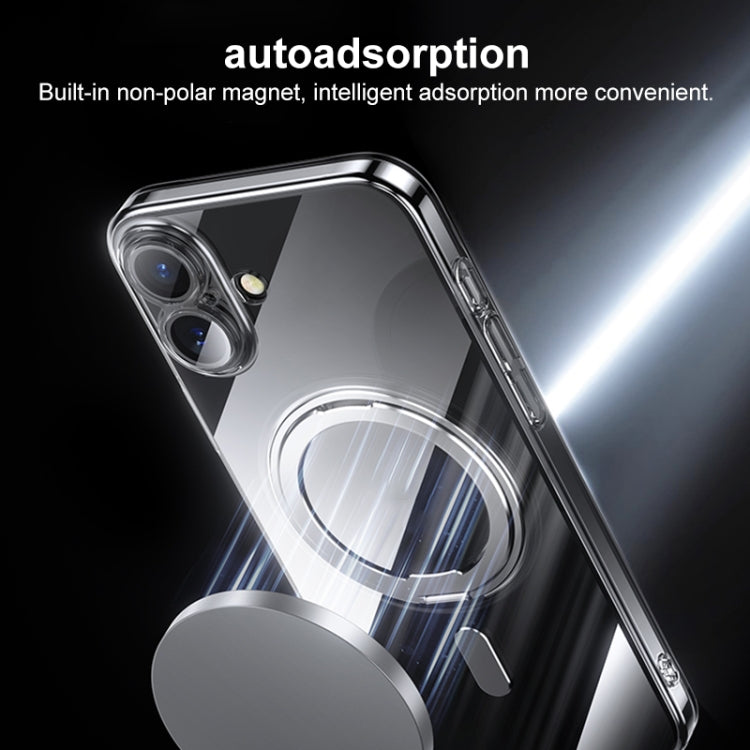 For iPhone 16 Pro Plating PC 360 Ring Holder Magsafe Phone Case(Clear Black) by buy2fix