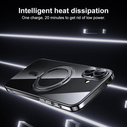 For iPhone 16 Plus Plating PC 360 Ring Holder Magsafe Phone Case(Clear Black) - iPhone 16 Plus Cases by buy2fix | Online Shopping UK | buy2fix