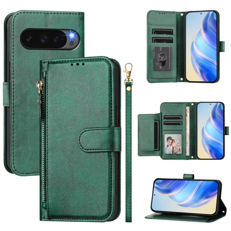 For Google Pixel 10 Pro XL Multi-Card Slots Zipper Wallet Leather Phone Case(Green) - Google Cases by buy2fix | Online Shopping UK | buy2fix