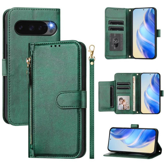 For Google Pixel 10 Pro XL Multi-Card Slots Zipper Wallet Leather Phone Case(Green) - Google Cases by buy2fix | Online Shopping UK | buy2fix